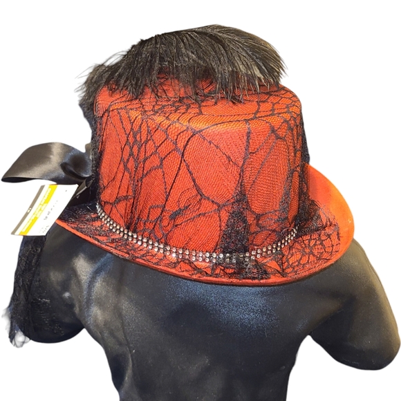 Imagin8 Halloween Fancy Top Hat Costume Accessory Lace Spider Webs Red - Picture 5 of 9